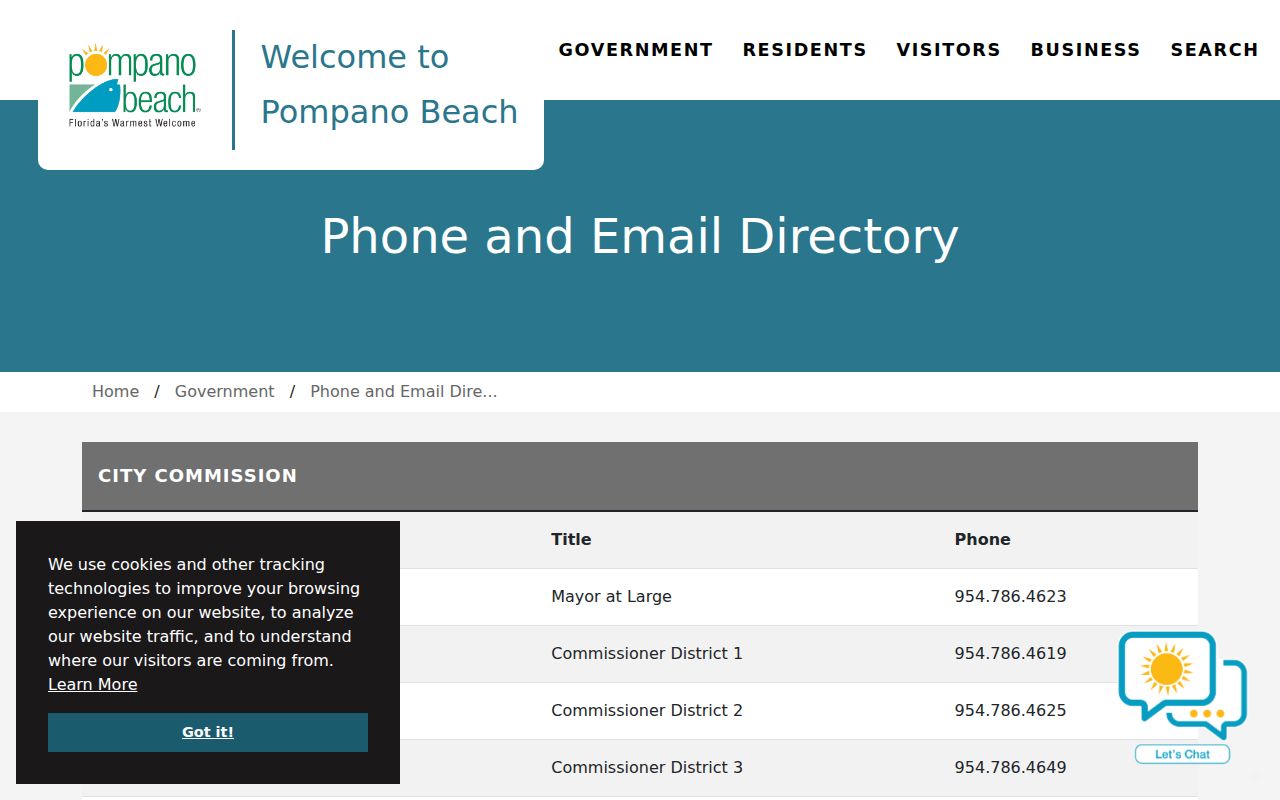 Pompano Beach city directory official city staff contacts