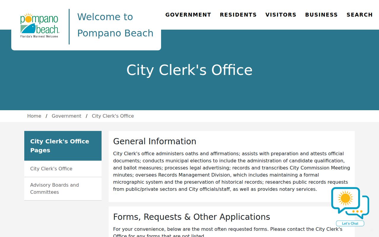 Pompano Beach residents directory City Clerk records request page