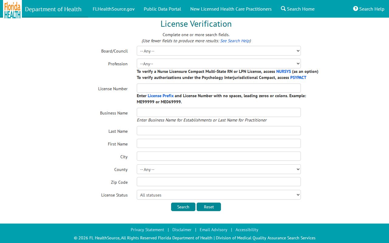 Pompano Beach residents directory Florida health license verification