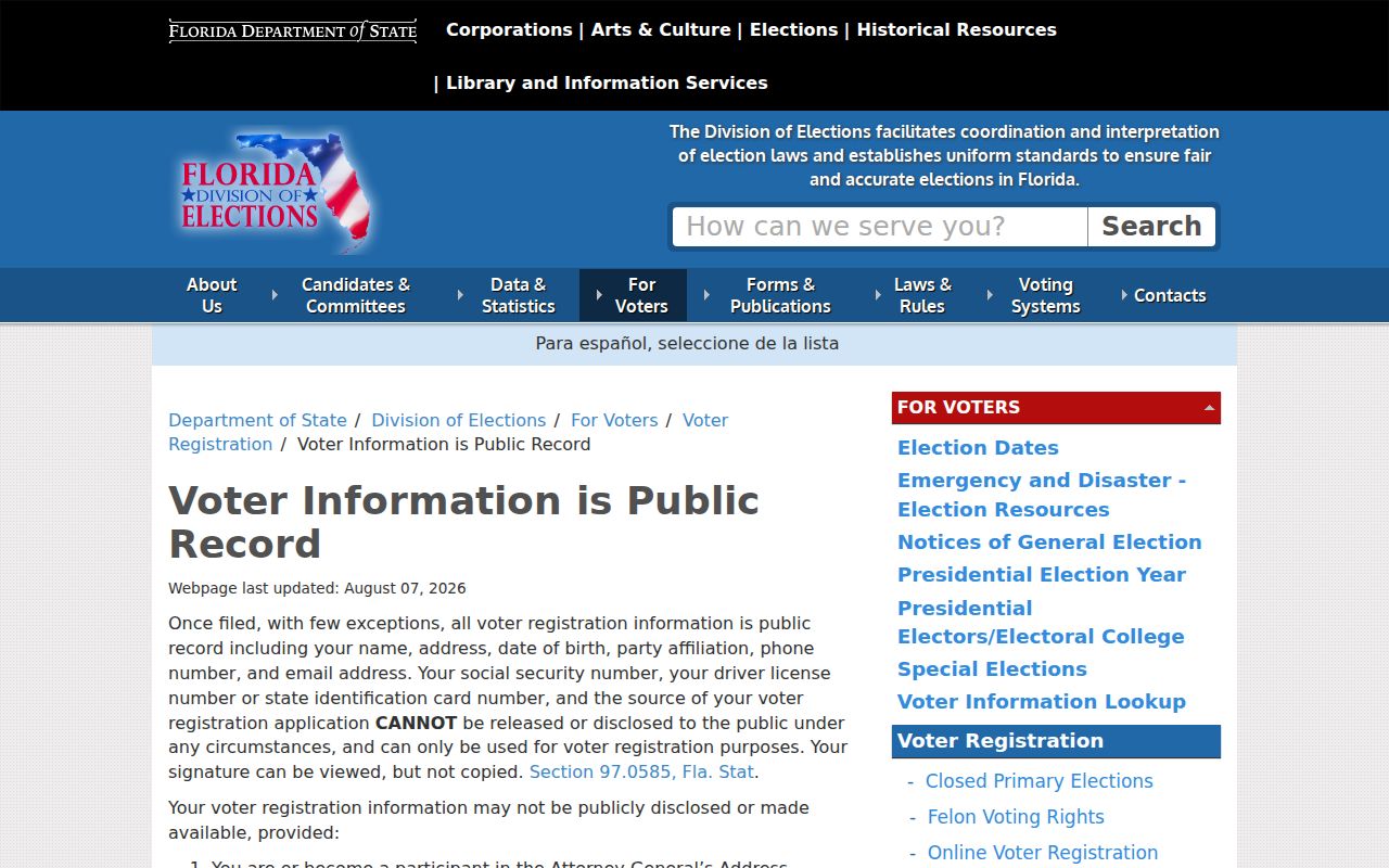 Pompano Beach neighbors Florida public voter information rules