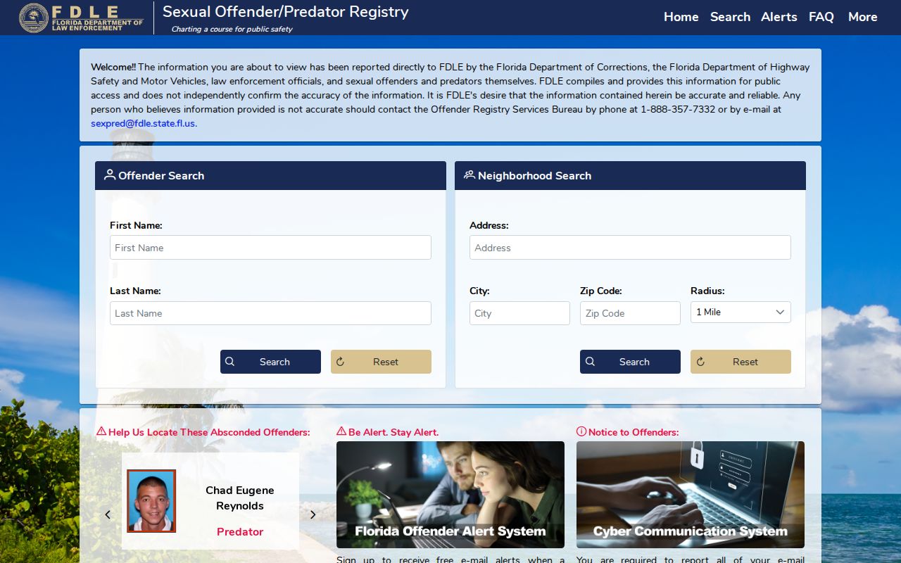 Pompano Beach neighbors FDLE official registry search