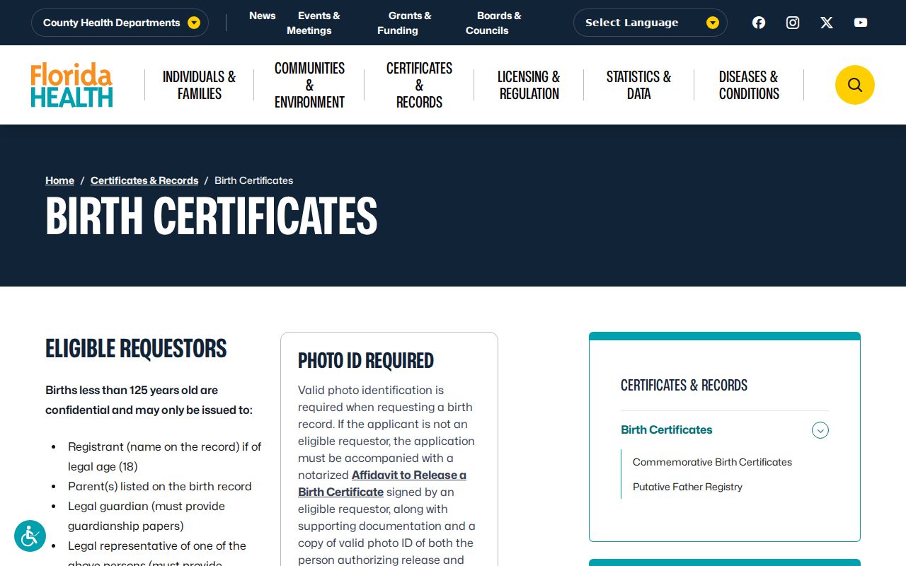 Pompano Beach resident lookup Florida birth record eligibility