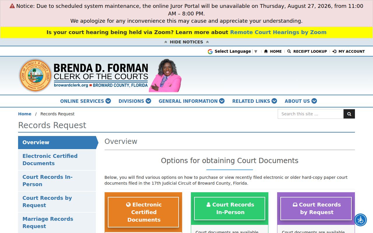 Pompano Beach resident lookup court records request channels