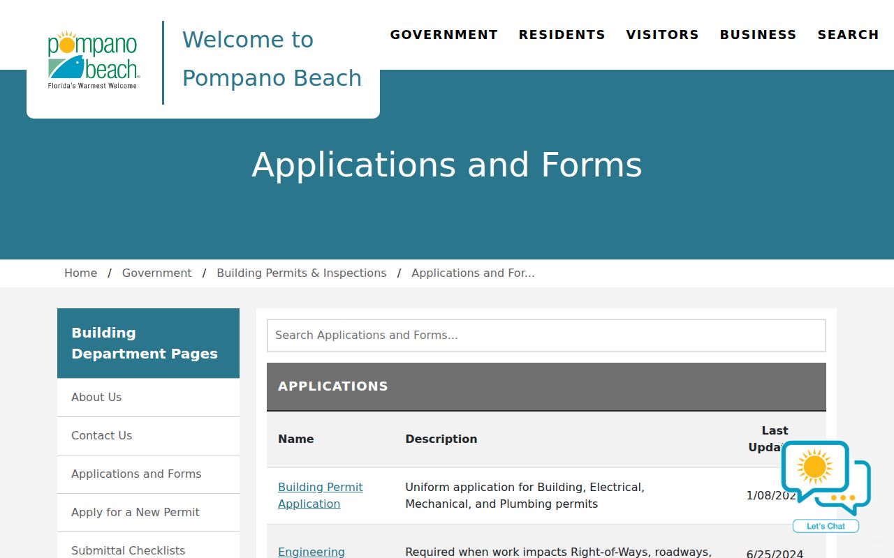Pompano Beach street directory building permit research forms