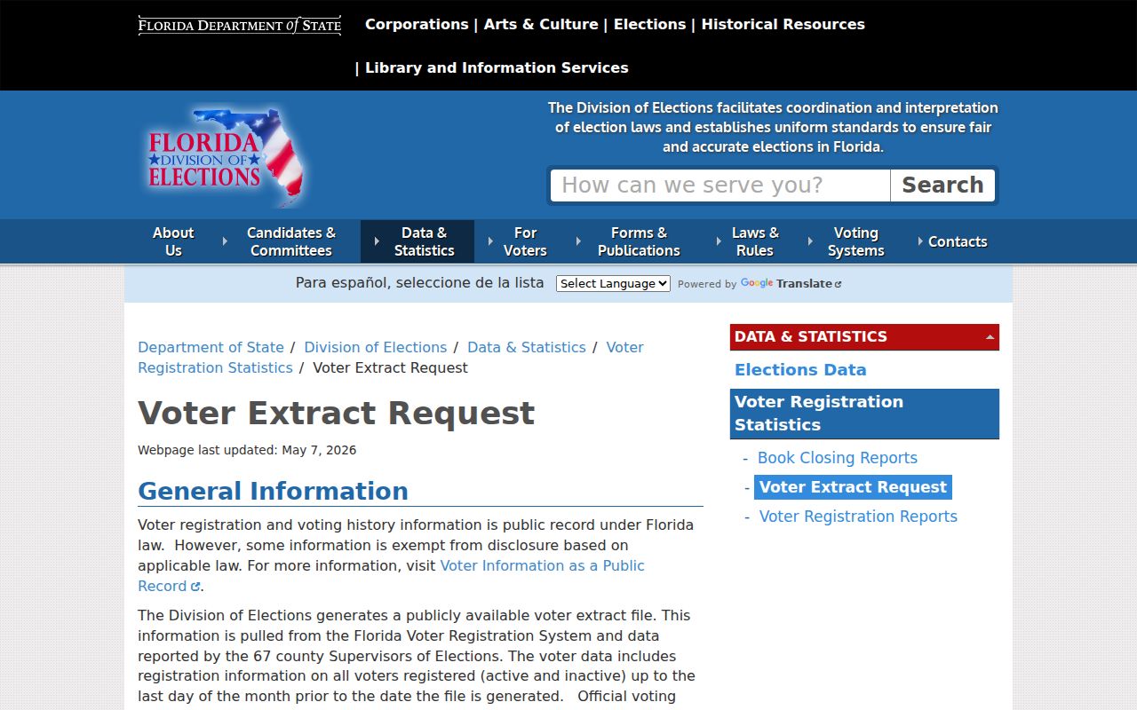 Pompano Beach street directory Florida voter extract request