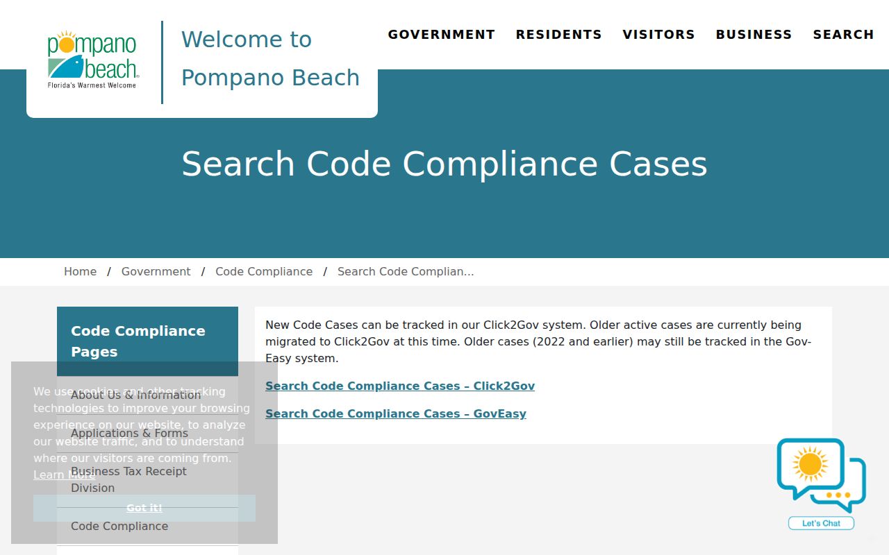 Pompano Beach street directory current and legacy code searches